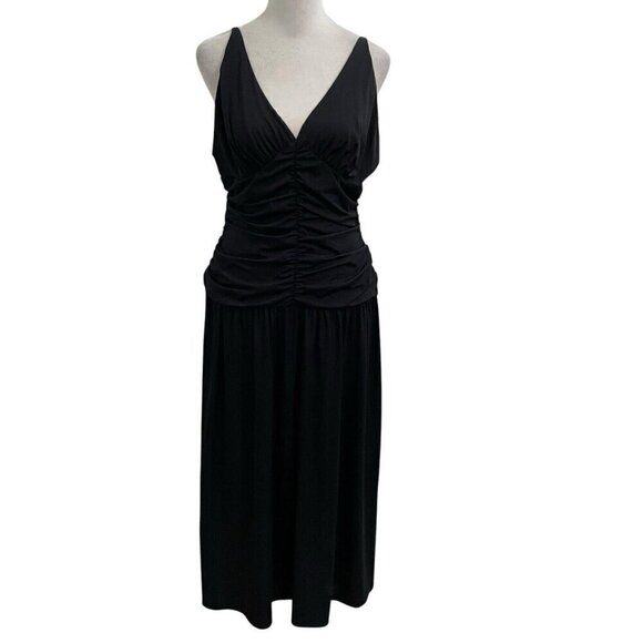 Aritzia TEN Rouched Stretch Jersey Fit and Flare Dress Black size Large - Picture 1 of 10